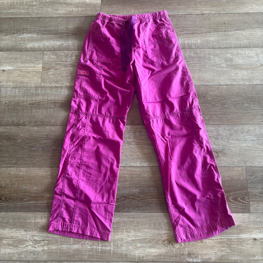 WonderWink Faith Multi-Pocket Cargo Scrub Pants Women Small Tall Pink Drawstring